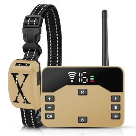 2 In 1 Wireless Electric Dog Fence Waterproof Pet Shock Boundary Containment System Electric Training Collar for Small Medium Large Dogs (Option: Gold 1Collar)